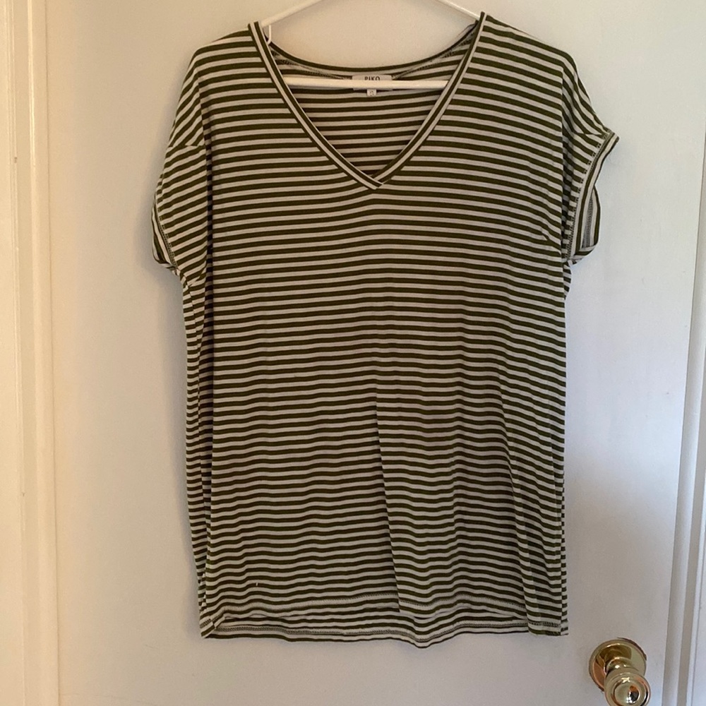 Olive green striped v-neck